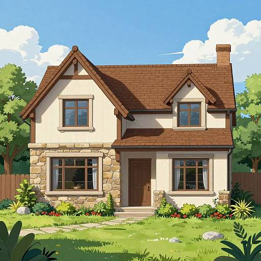 Charming Traditional Two-Story House Illustration