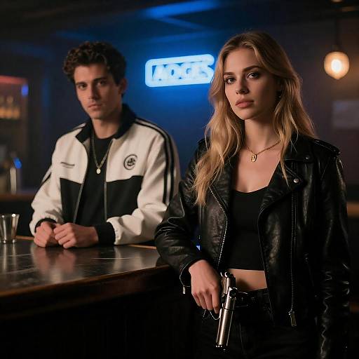 Neon Bar Standoff: Jacketed Figures