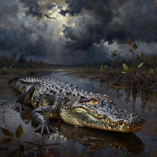 Majestic Crocodile in Stormy Mangrove