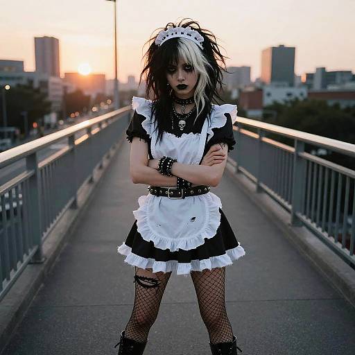 Punk-Goth Maid at Sunset Overpass