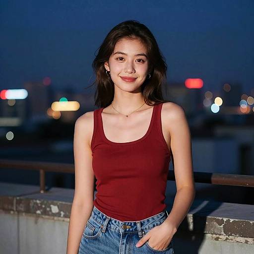 Young Woman on Rooftop at Night