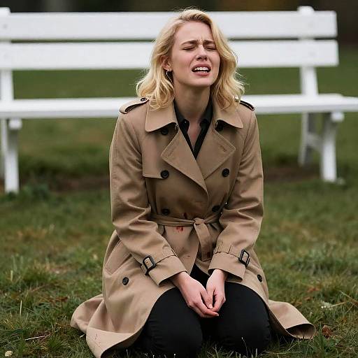 Blonde Woman in Distress on Grass