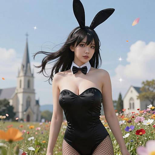 Fantasy Bunny Girl in Flowery Meadow