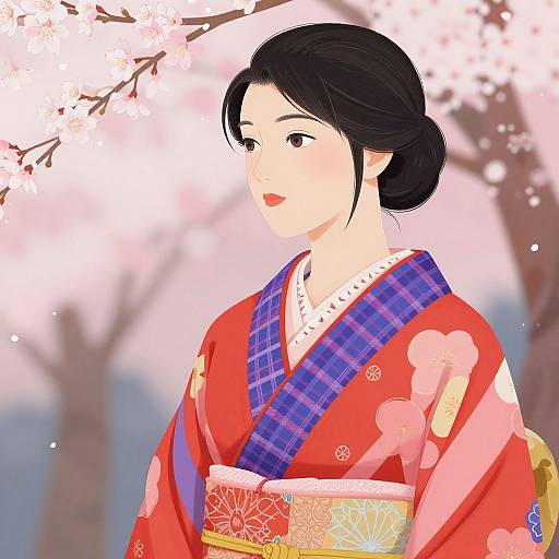 Serene Woman in Vibrant Kimono