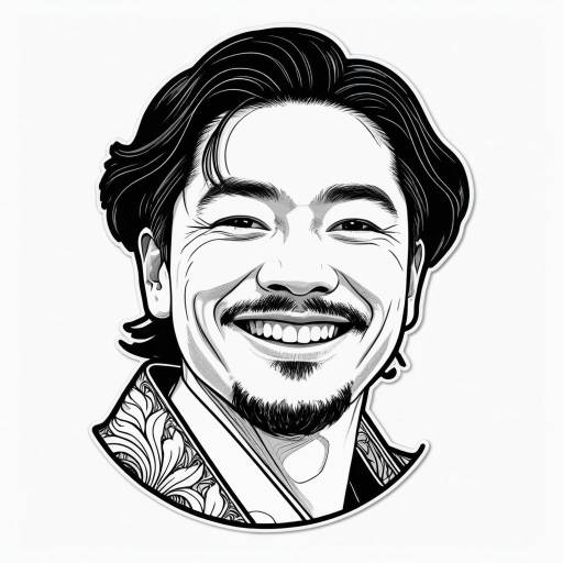 Art Nouveau Sticker of Smiling East Asian Man