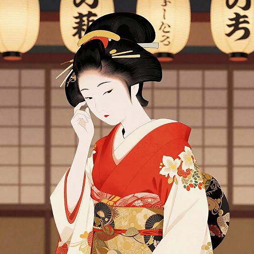 Timid Geisha in Ukiyo-e Style