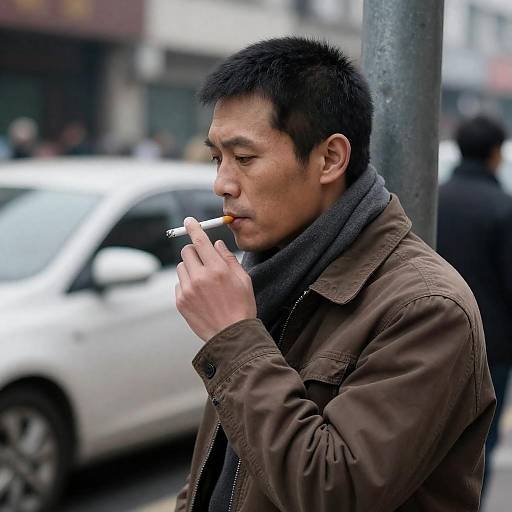 Urban Portrait of an Asian Man Smoking
