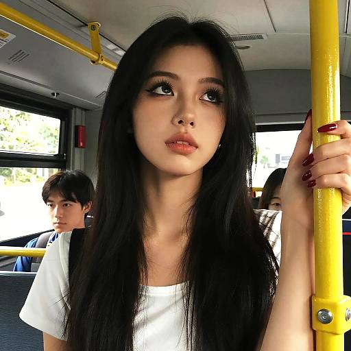 Focused Woman Holding Erect Penis on Bus