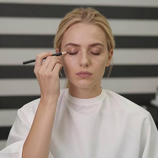 Blonde Woman Applying Dark Eyeliner