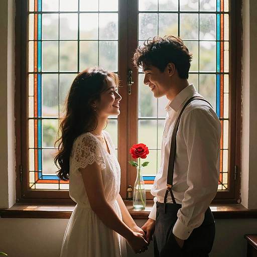 Romantic Couple Under Stained Glass Light