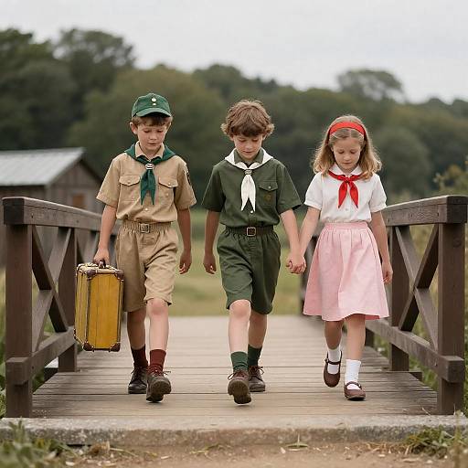 Vintage Scout Adventure: Children on Bridge