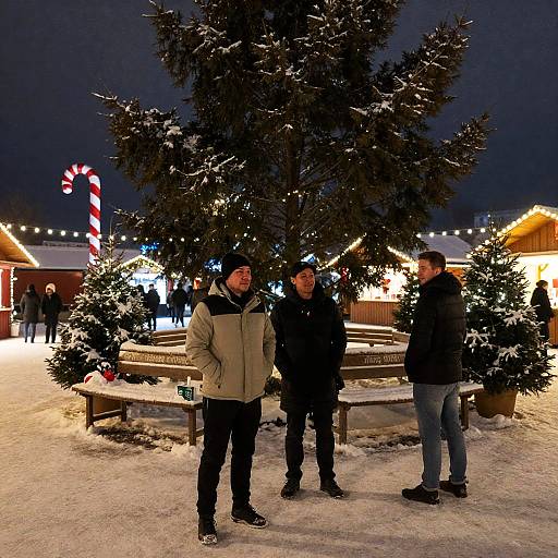 Festive Night at a Snowy Christmas Market