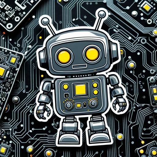 3D Cartoon Robot Sticker on Circuit Board