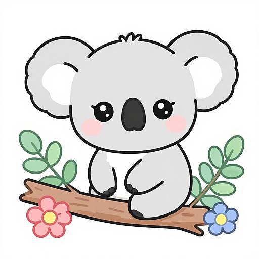 Kawaii Baby Koala on Eucalyptus Branch