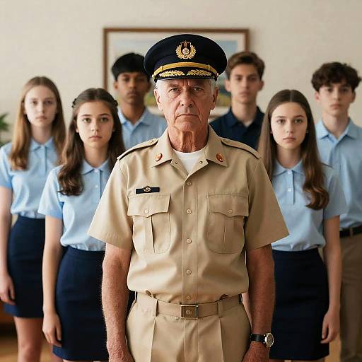 Serious Group Portrait in Military Setting