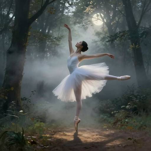 Impressionist Ballet Leap in Misty Forest