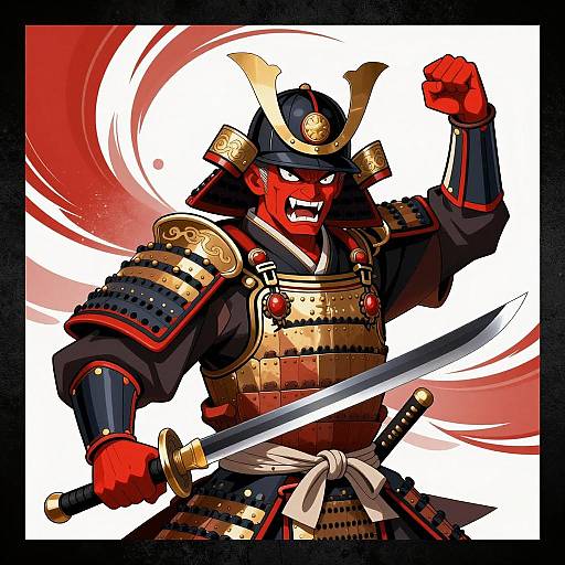 Fierce Red-Skinned Samurai Illustration