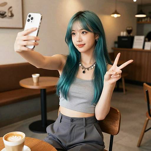 Young Woman Selfie in Coffee Shop