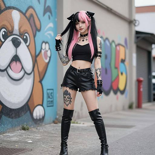 Gothic Cosplay Woman in Urban Graffiti Alley