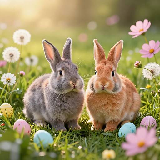 Easter Rabbits in Enchanting Garden