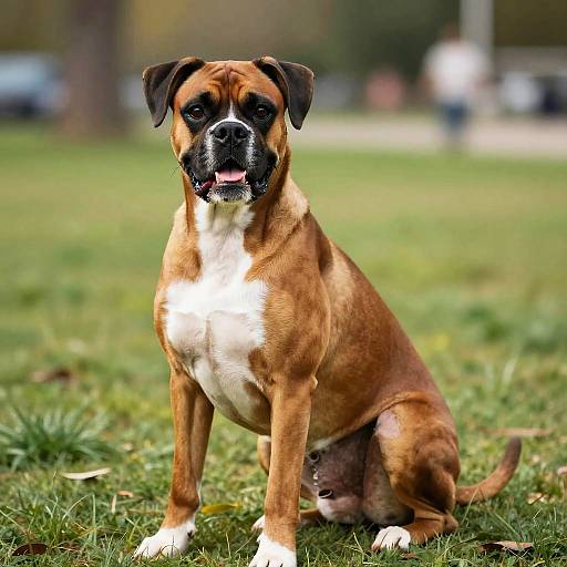 Playful Female Boxer Dog in Park