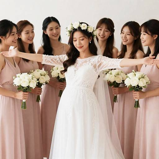 Radiant Pregnant Bride with Bridesmaids