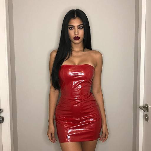 Stylish Woman in Shiny Red Dress