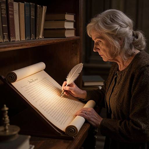 Medieval Library with Illuminated Scroll