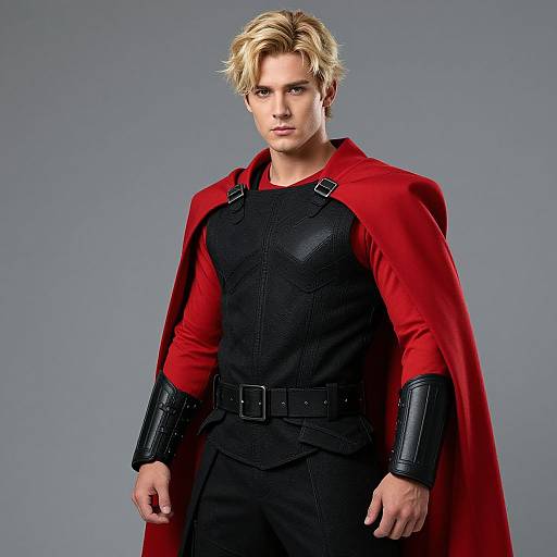 Blonde Male Model in Red Cape
