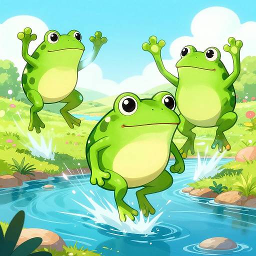 Goofy Frogs Jumping Over Streams