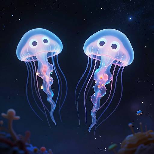 Bioluminescent Jellyfish in Cosmic Abyss