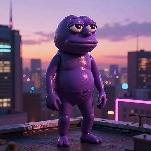 Purple Pepe on Cyberpunk Rooftop