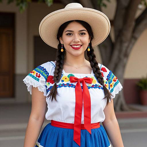 Young Woman in Vibrant Mexican Dress