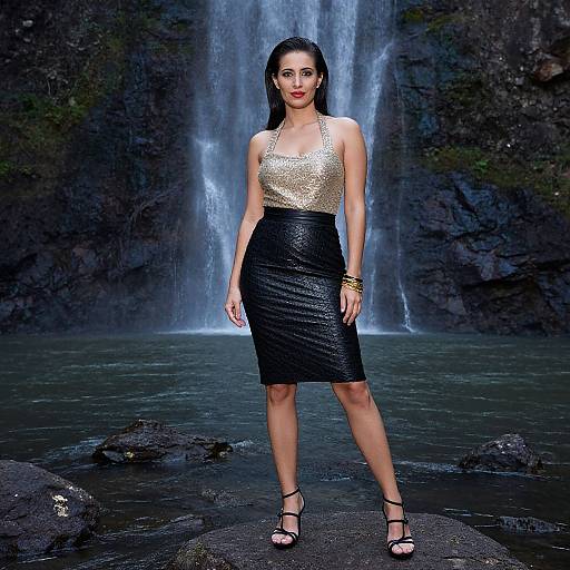 Confident Woman by Waterfall