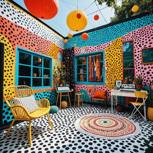 Colorful Bohemian Outdoor Art Studio with Polka Dot Murals