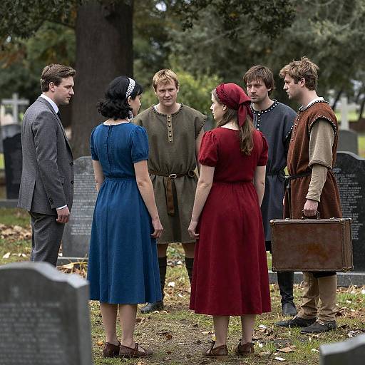Candid Group in Enigmatic Cemetery Setting