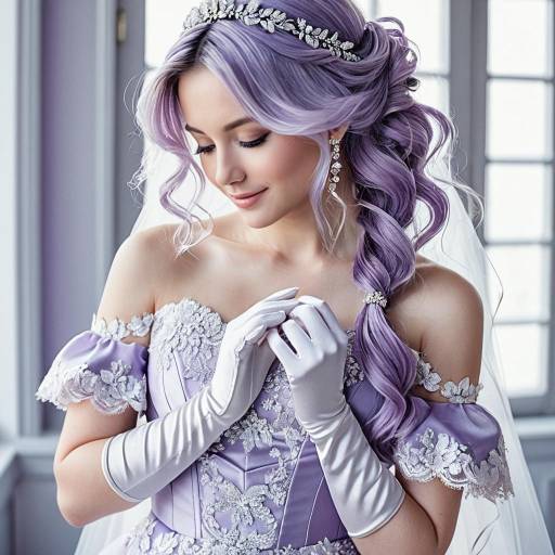 Elegant Bride with Lavender Hair in Off-Shoulder Dress