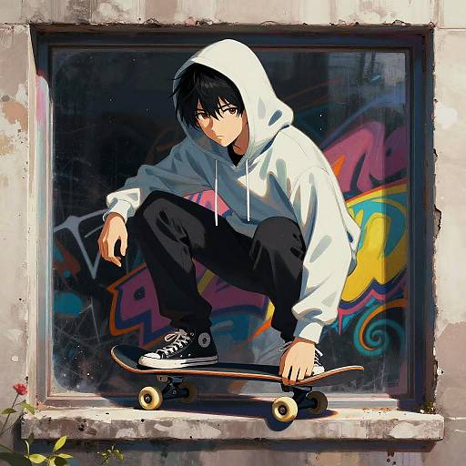Teenage Skateboarder Street Art Portrait