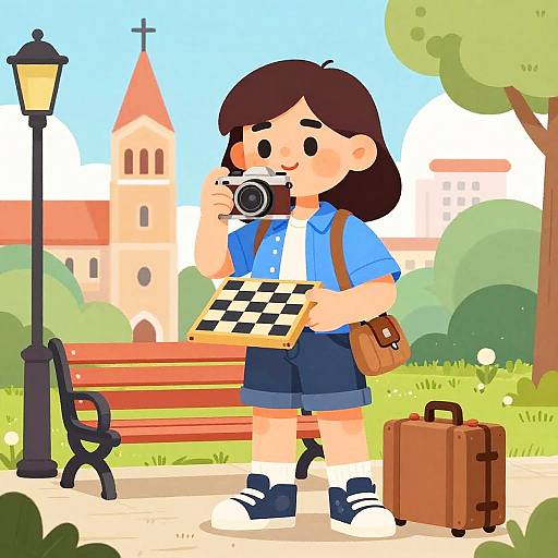 Colorful Cartoon Woman with Camera