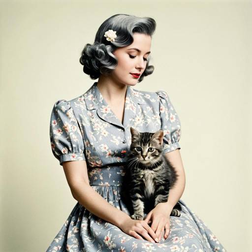Vintage Woman with Kitten