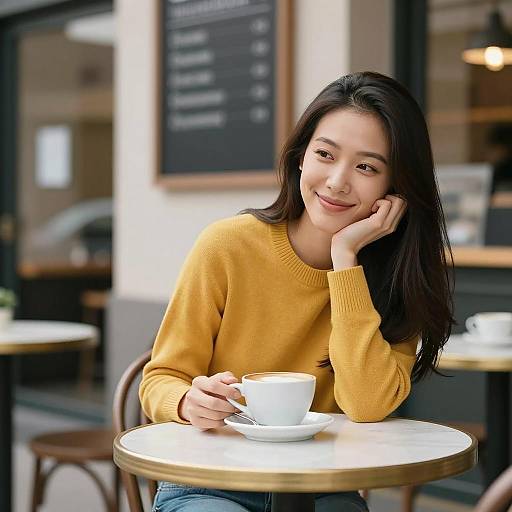 Charming Café Moment with Asian Woman