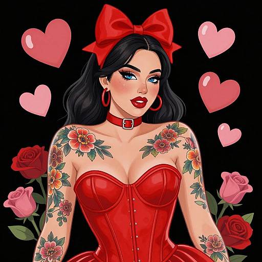 Vibrant Floral Tattooed Woman Illustration