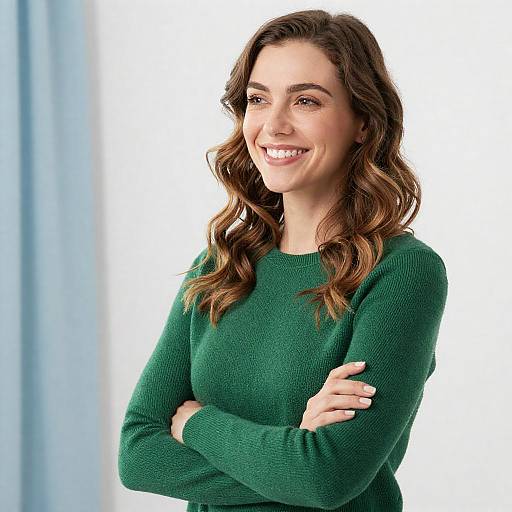 Smiling Woman in Ribbed Sweater Portrait