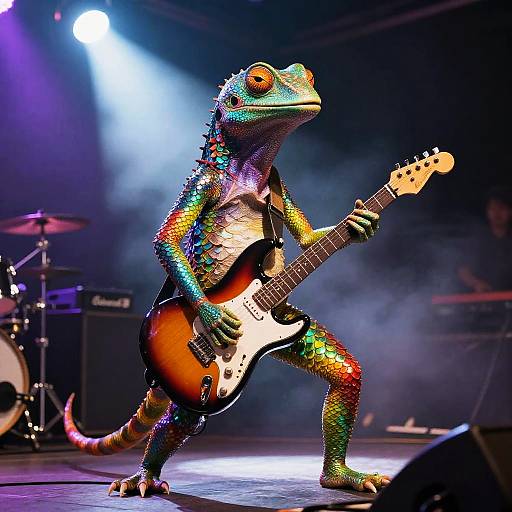Anthropomorphic Lizard Rock Guitarist