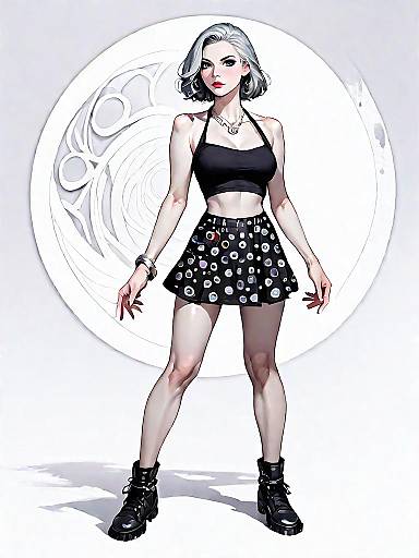 Stylish Woman in Navy Halter Crop Top and Patterned Skirt