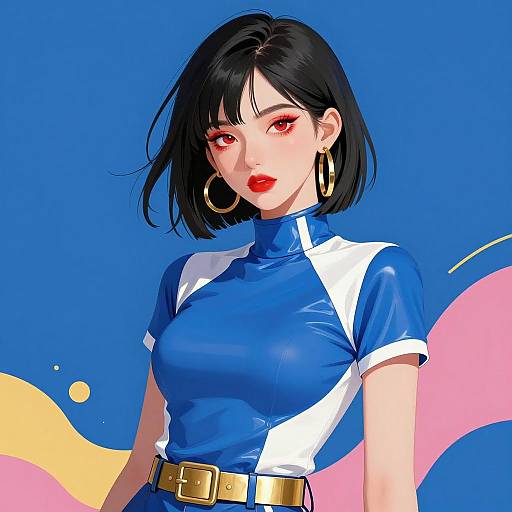 Chic Young Woman in Vibrant Digital Art