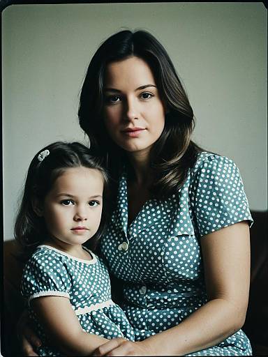 Mother and Daughter in Matching Polka Dot Dresses