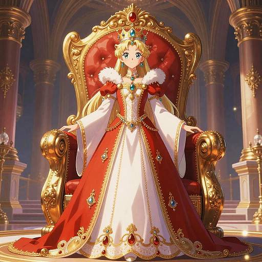 Anime Girl Queen on Grand Throne