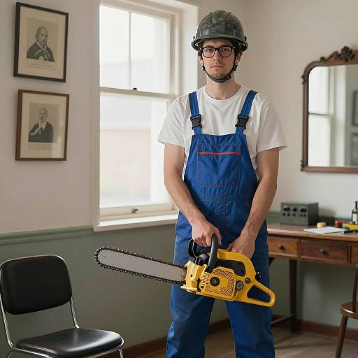 Vintage Room Worker with Chainsaw