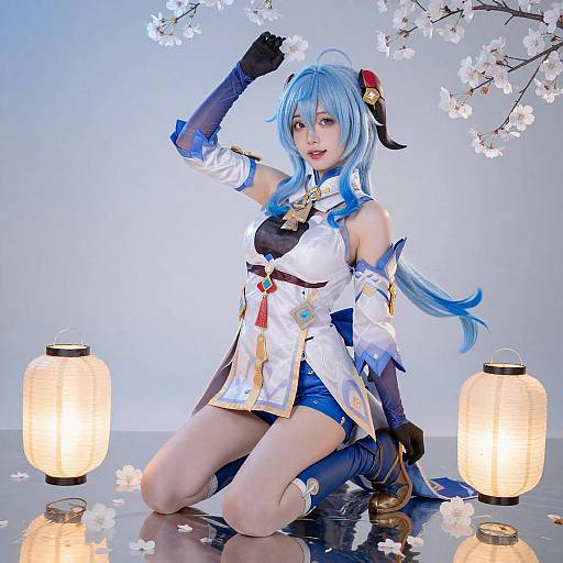 Blue-Haired Anime Girl with Lanterns